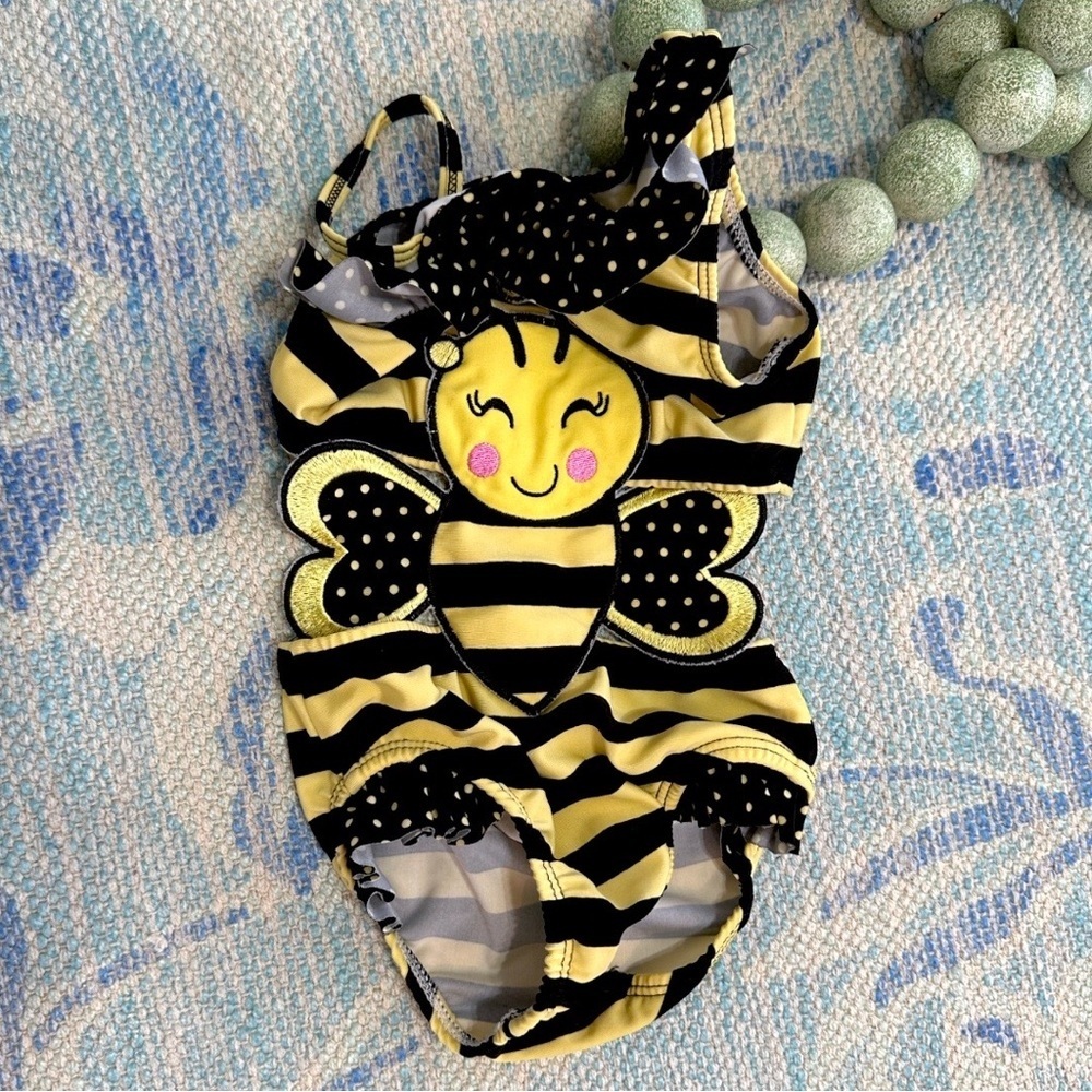 Y2K Toddler Girl Bathing Suit Joe Boxer Yellow Black Bumblebee One Pc Swimsuit